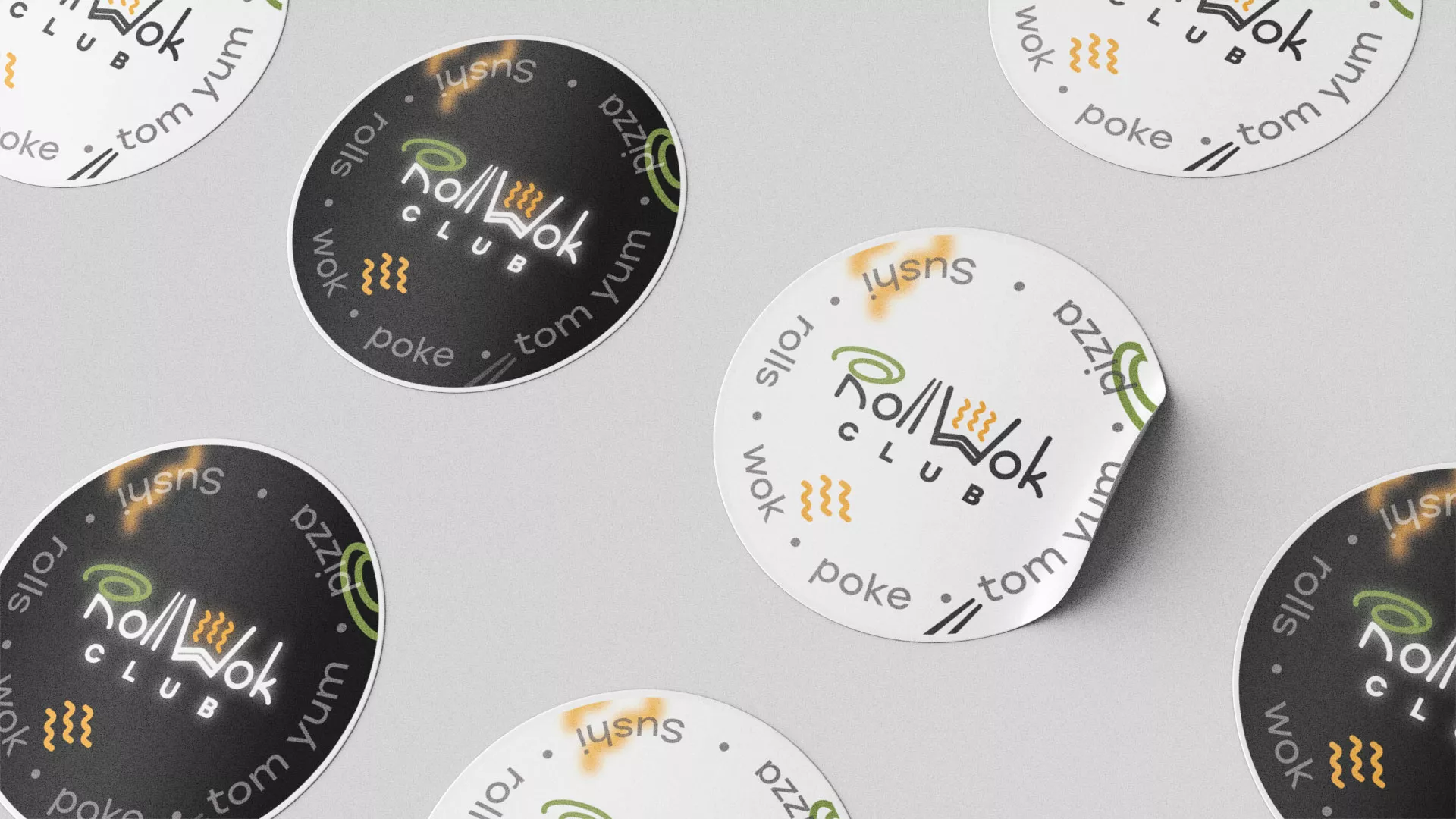 Разработка наклеек для суши-бара «Roll Wok Club» в Павловском Посаде